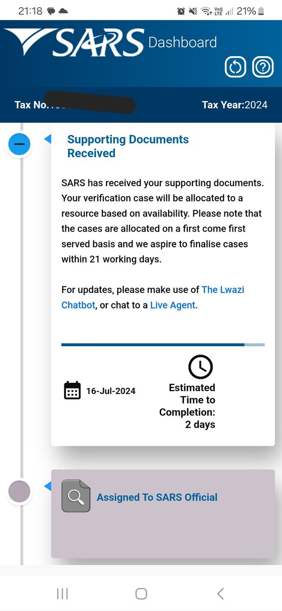 NiccivW's tweet photo. @sarstax What does this mean? I received sms and email on 6 August that my case was handed over to an official for verification, but this is what the portal states. Please help. https://t.co/7tqbFsNtbJ