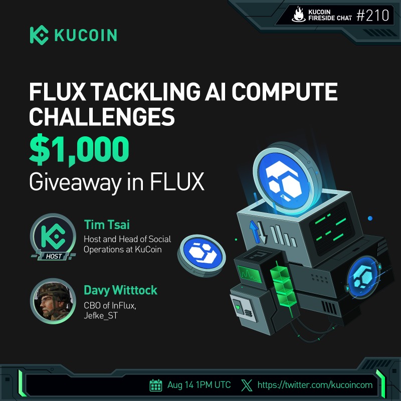 kucoincom's tweet photo. 🔍 Join us and @RunOnFlux in our next #KuCoinFiresideChat on AI Compute Challenges!
 
🎁$1,000 in FLUX (10 winners)

1️⃣Follow @kucoincom &amp; @RunOnFlux
2️⃣❤️&amp; RT
3️⃣Subscribe to KuCoin's Youtube Channel
4️⃣Fill in form: https://t.co/EmKHSB7Yft
5️⃣Join the space

✅Set a reminder