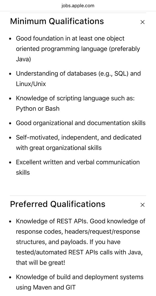 bakulrujak's tweet photo. Berikut adalah minimum qualification utk posisi SRE, level “early career” di Apple. Sederhana, tdk ndakik-ndakik, &amp; benar2 “minimum”. 

*nda pake batasan usia, X tahun pengalaman, or pendidikan 😬

**ini link-nya, ngantor WFO di Singapura. Silakan dicoba

https://t.co/QzUkfxJWHS https://t.co/DafqjtjP2Y