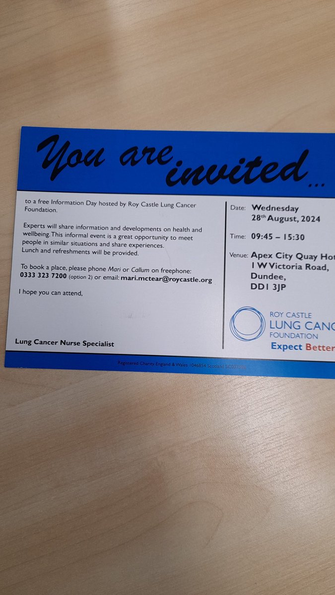 only a fortnight until our next Info day in Dundee..please share with anyone affected by lung cancer