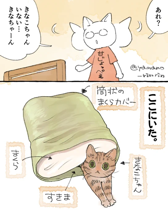 #今日の山野絵
ウチでいちばんかくれんぼが上手な
きなこちゃん🐈 