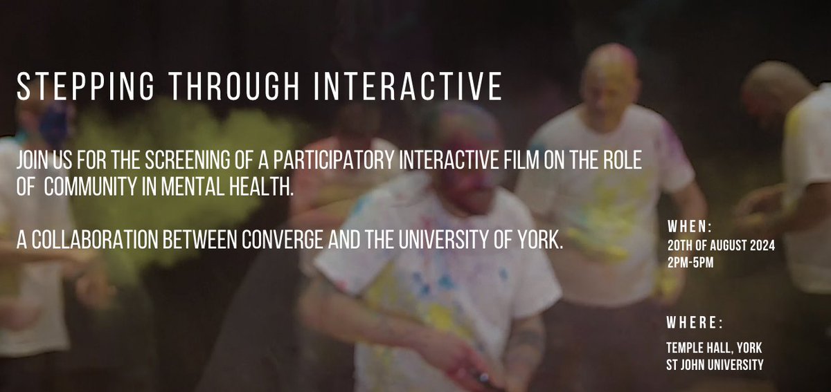 So excited for the screening of "Stepping Through Interactive", my PhD film on mental health and community! The film mixes participatory filmmaking with interactive documentary to bring voices to the forefront. In collab with <a href="/ConvergeYork/">Converge</a> 

To sign up: shorturl.at/ywPS7