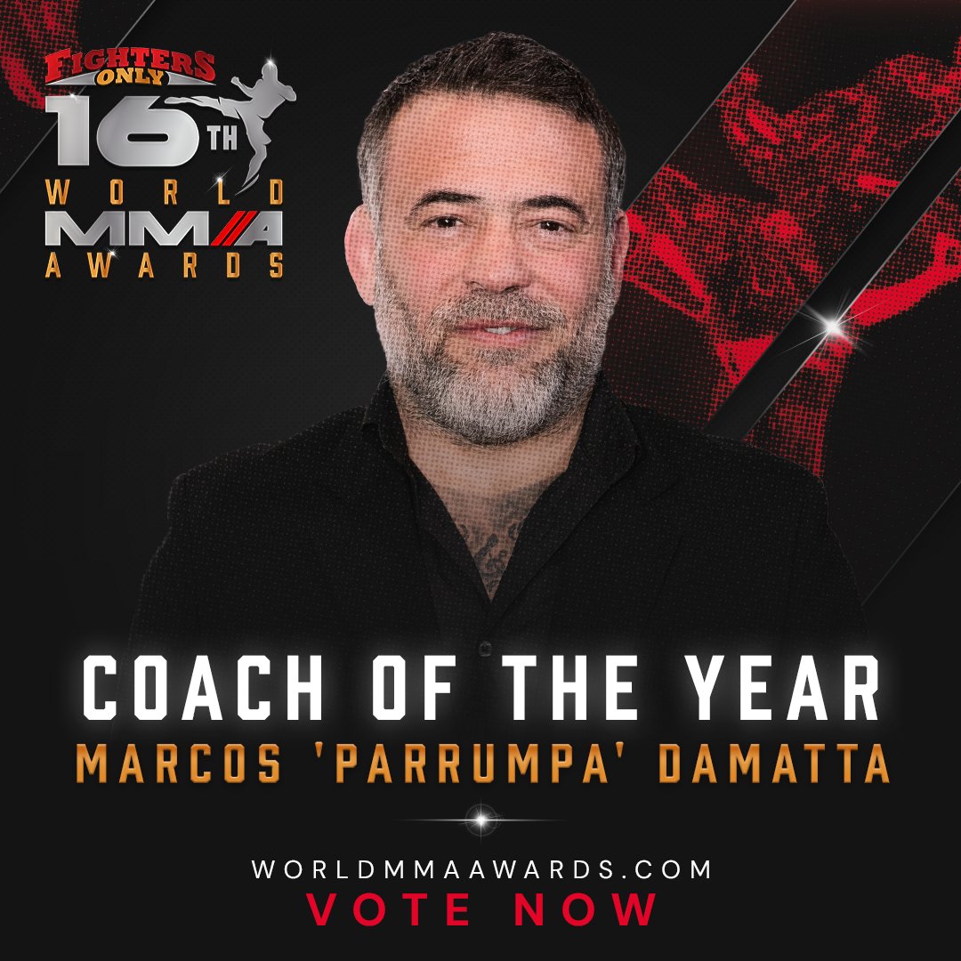 Fighters Only (@fightersonly) on Twitter photo Vote now for your Coach of the Year 🏆
Nominee 3: Marcos 'Parrumpa' DaMatta (<a href="/ParrumpaATT/">Marcos DaMatta</a>)
Choose your winners: worldmmaawards.com/votenow 👊
*Nominees determined on performances between 01 July 2023 – 30 June 2024*
#worldmmaawards #fightersonly Vote now for your Coach of the Year 🏆
Nominee 3: Marcos 'Parrumpa' DaMatta (<a href="/ParrumpaATT/">Marcos DaMatta</a>)
Choose your winners: worldmmaawards.com/votenow 👊
*Nominees determined on performances between 01 July 2023 – 30 June 2024*
#worldmmaawards #fightersonly