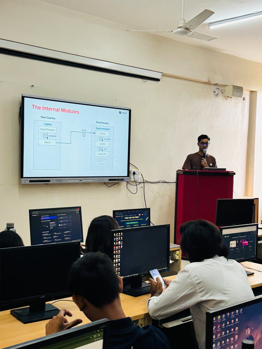 dao_nad's tweet photo. 1/2 

Day 2 was a deep dive into the StarkNet ecosystem! We covered:

- Account Abstraction (AA)
- Cairo Architecture in-depth
- StarkNet Architecture
- StarkNet wallet setup
- How Cairo smart contracts work on StarkNet
- Cairo syntax compared to Rust https://t.co/gobX1VnXsf