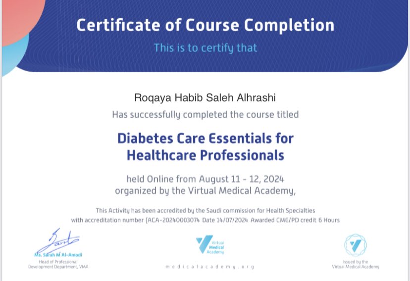 فرصة جميلة لإكمال الساعات المهنية بحضور كورسات مهمة في تخصص التغذية العلاجية وتضيف للدايتشن كثير، وتعطيه اطلّاع على بقية التخصصات المشاركة في خدمة المريض👏🏻