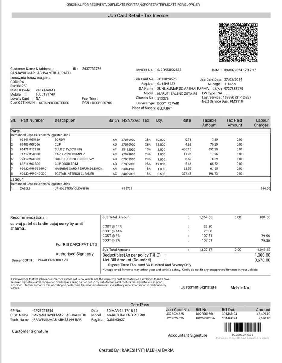 Sanjaykumar4692's tweet photo. @BajajAllianz I have take policy zero dep then why paid other charge https://t.co/seHlYM2sBb