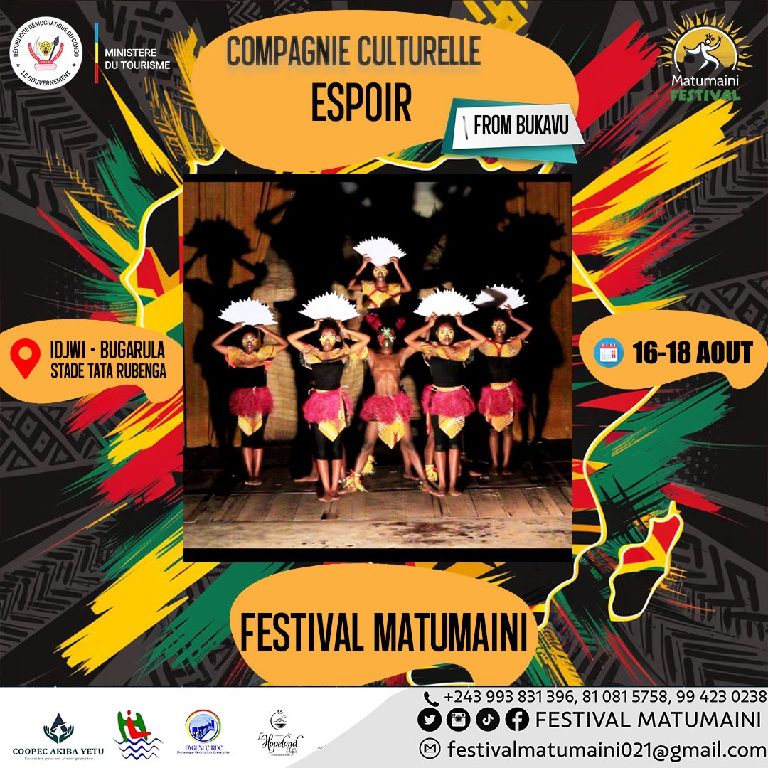 PASHA_GL's tweet photo. #MATUMAINIFestival2024
La compagnie #Espoir va nous ramener dans nos racines, un doux refrain à travers la danse, l’art ancien dès ce 16 août.
Au grand fest, le cœur plein des traditions, l’esprit serein, les rythmes du passé reviennent et dans la mémoire, ils se maintiennent. https://t.co/IuPoYPybrI