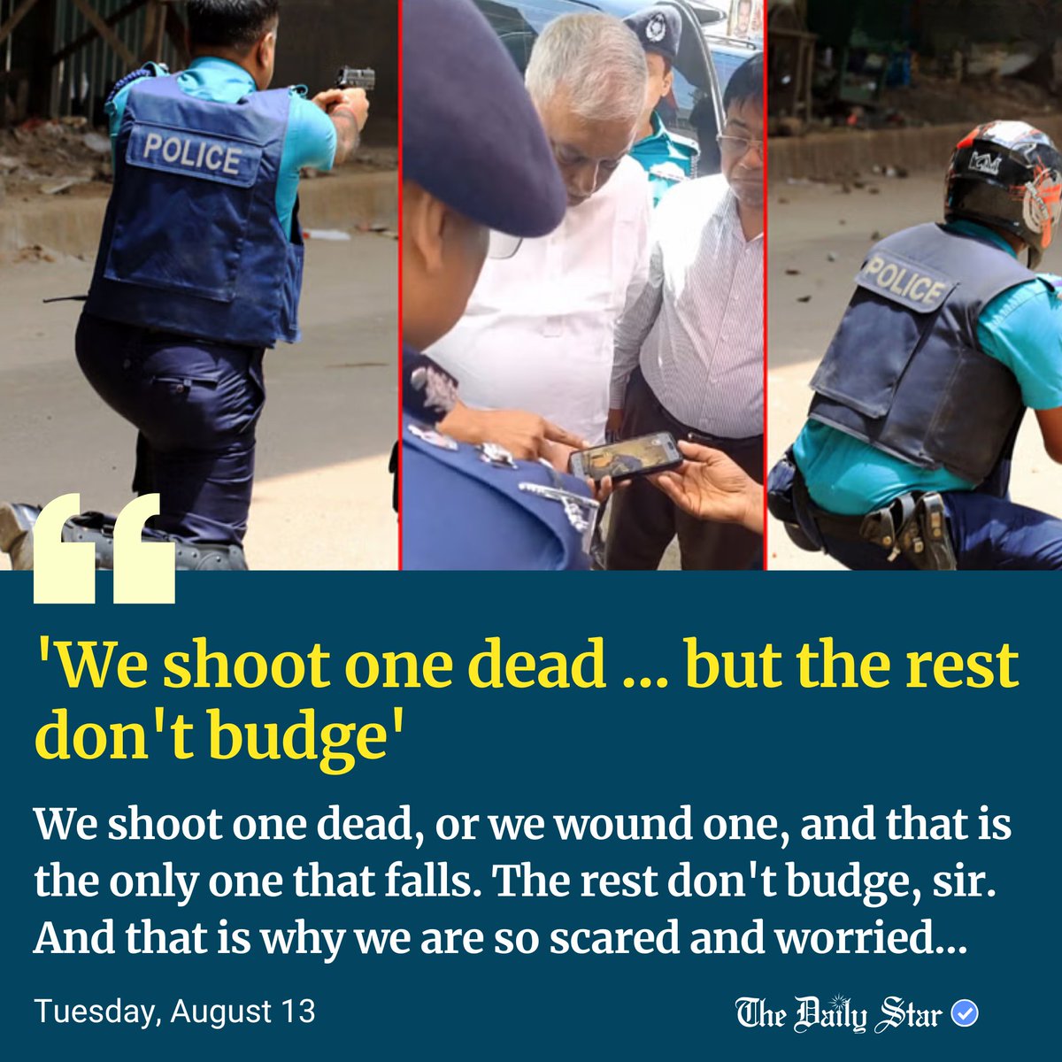 "We had to shoot them dead one by one, sir," a senior police officer by the name of Iqbal (according to the name plate on his chest) tells Asaduzzaman Khan, the former home minister, about their ordeal in dealing with the protesters. 

Read more: thedailystar.net/news/banglades…

#Crime