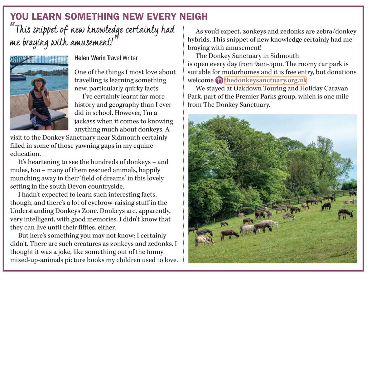 Visit South Devon Biz (@sdevonbiz) on Twitter photo Another successful press trip by us!
Fab write-up in <a href="/MMM_Magazine/">MMM Magazine</a>. Great publicity for our members at The Donkey Sanctuary and Oakdown Holiday Park, Sidmouth.
#SupportLocal #eastdevon #southdevon #devon #motorhomers #tourism #hospitality #donkeys #animalcharity Another successful press trip by us!
Fab write-up in <a href="/MMM_Magazine/">MMM Magazine</a>. Great publicity for our members at The Donkey Sanctuary and Oakdown Holiday Park, Sidmouth.
#SupportLocal #eastdevon #southdevon #devon #motorhomers #tourism #hospitality #donkeys #animalcharity