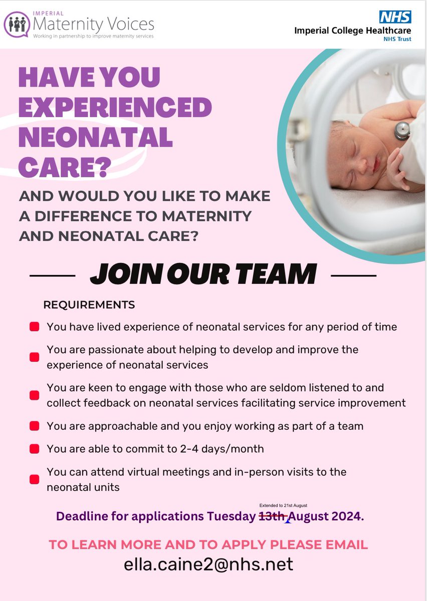 Aniko Deierl (@deierla) on Twitter photo Looking for a MNVP Neonatal Lead for <a href="/ImperialNHS/">Imperial NHS 💙</a> with lived experience who is passionate about improving neonatal care and engaging with our families. If interested, contact us and join and enthusiastic team <a href="/LdnNeonatal/">London Neonatal ODN @londonneonatalodn.bsky.social</a> <a href="/JayBanerjeeNeo/">Jay Banerjee</a> <a href="/UKariholu/">Ujwal Kariholu</a> <a href="/gaurav_atreja/">Dr Gaurav Atreja</a> <a href="/NursesMidwives/">ICHT Nurses & Midwives</a> Looking for a MNVP Neonatal Lead for <a href="/ImperialNHS/">Imperial NHS 💙</a> with lived experience who is passionate about improving neonatal care and engaging with our families. If interested, contact us and join and enthusiastic team <a href="/LdnNeonatal/">London Neonatal ODN @londonneonatalodn.bsky.social</a> <a href="/JayBanerjeeNeo/">Jay Banerjee</a> <a href="/UKariholu/">Ujwal Kariholu</a> <a href="/gaurav_atreja/">Dr Gaurav Atreja</a> <a href="/NursesMidwives/">ICHT Nurses & Midwives</a>