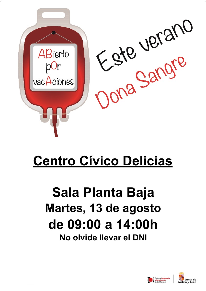 donasangreVall's tweet photo. 📢 ¡¡Colecta HOY en Valladolid!!

¿Quién dijo que martes y 13 era un mal día?

🗓️ Hoy martes 13 de agosto
📌 Centro Cívico Delicias
⏰ De 09:00 a 14:00h.

¡Gracias a todos por donar también en verano!   
#DonaSangre #DonaVida #EnVerano https://t.co/MIkIFL7ZrY