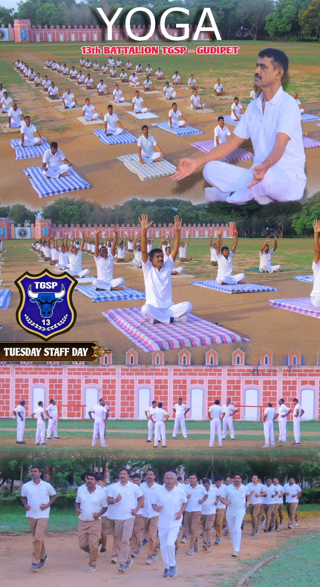 13THBN_TGSP's tweet photo. To promote physical and mental well-being, discipline, and team work, Commandant Sri P.Venkat Ramulu of #13thbnTGSP was conducted a Yoga Day session on Staff day for Battalion officers and men. 
#yogaforgoodhealth
#13thbntgsp https://t.co/gqTIYJ5qvI