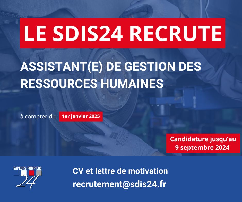 pompiers24's tweet photo. 📢Le SDIS de la Dordogne recrute!
📌l'offre d'emploi est ici 👇
Assistant(e) de gestion des ressources humaines - SDIS de Dordogne | https://t.co/FaYxCmUIjl https://t.co/4ncqq1mKSA