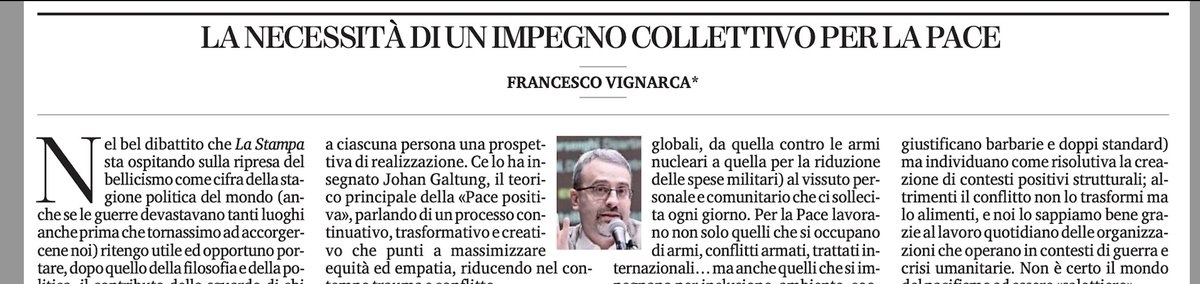 Oggi Francesco Vignarca su <a href="/lastampa/">La Stampa</a>: pace!