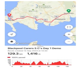 BlackpoolCarers's tweet photo. 🚴♂️Ride Day 1 - Dumfries to Cairnryan Ferry
Approximate cycling distance 128km (80 miles) - Climbing 1,416m
#5CountriesChallenge #5CC #CharityCycleRide #Carers https://t.co/Kobkx0tfB6