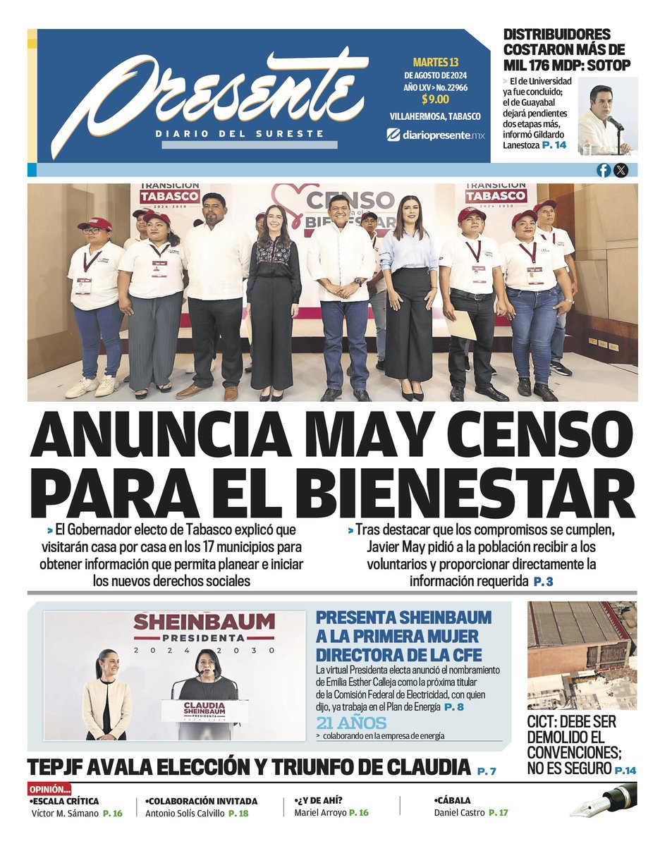 DiarioPresente's tweet photo. #PortadaPresente 🗞: Anuncia May censo para el Bienestar
➡ https://t.co/QNI7zpi1Jz https://t.co/rRJkENtwcy
