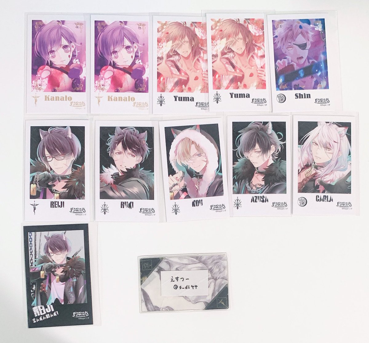 s_dl44's tweet photo. 【交換】ディアラバ DIABOLIK LOVERS ポラ風カード ポラカ FL VD アクブロ MMV はらぺこ

譲)アヤト、カナト、レイジ、ルキ、コウ、ユーマ、アズサ、カルラ、シン、キノ

求)同異種 スバル

はらぺこアクキーのみ同異種、他は異種で探してます☺︎
郵送希望です！
よろしくお願いします🙇🏻‍♀️ https://t.co/0vM9JSJroa