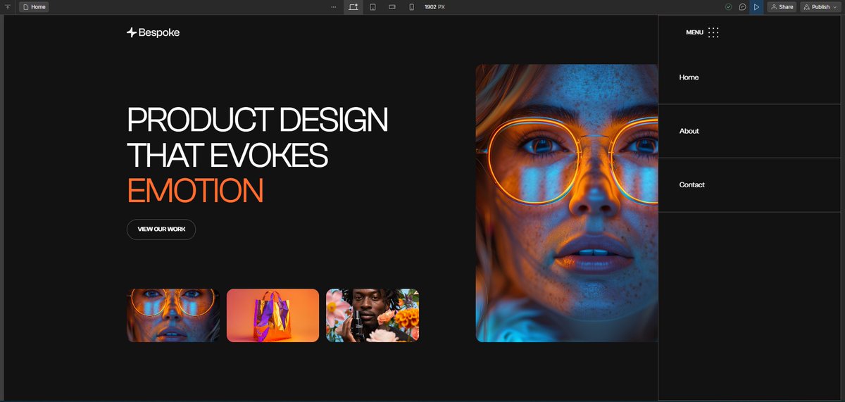 bauriceNoCode's tweet image. Je viens de finir la Hero section et le menu.