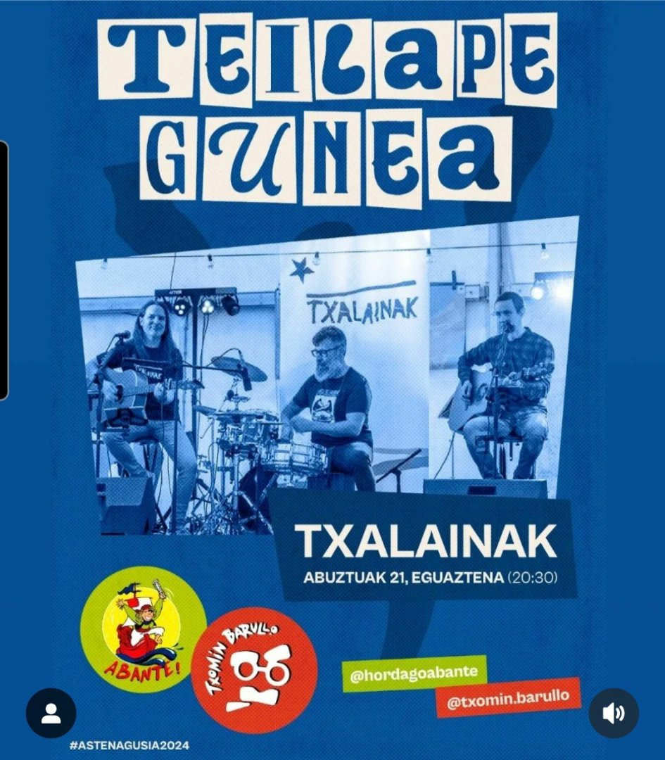 Txalainak's tweet photo. Urtero bezala, Bilboko #AsteNagusia-n izango gara 🎉🥰. Aurten @HdAbante eta @txominbarulloK  lagunekin 🤘🏼

🗓 Abuztuak 21, asteazkena
🕣 20:30 https://t.co/PEyeNJLXxq