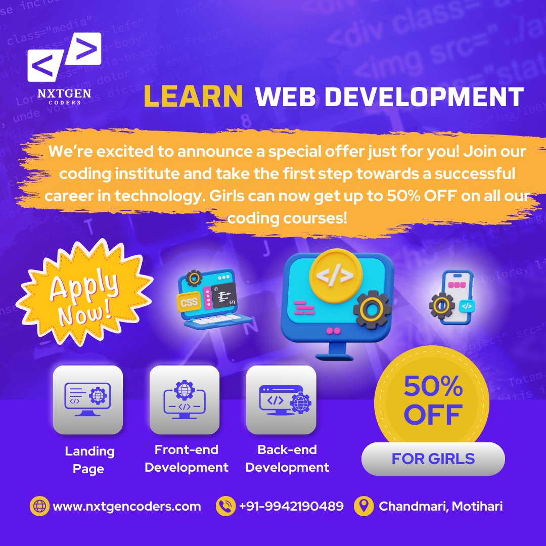 Nxtgencoders's tweet image. Don’t miss out on this incredible opportunity to kickstart your tech career with our exclusive discount for girls. Secure your spot today and take advantage of this amazing offer!
🔗 Register Now at -www.nxtgencoders.com
#womenintech #codingforgirls #empowerher #techcareers