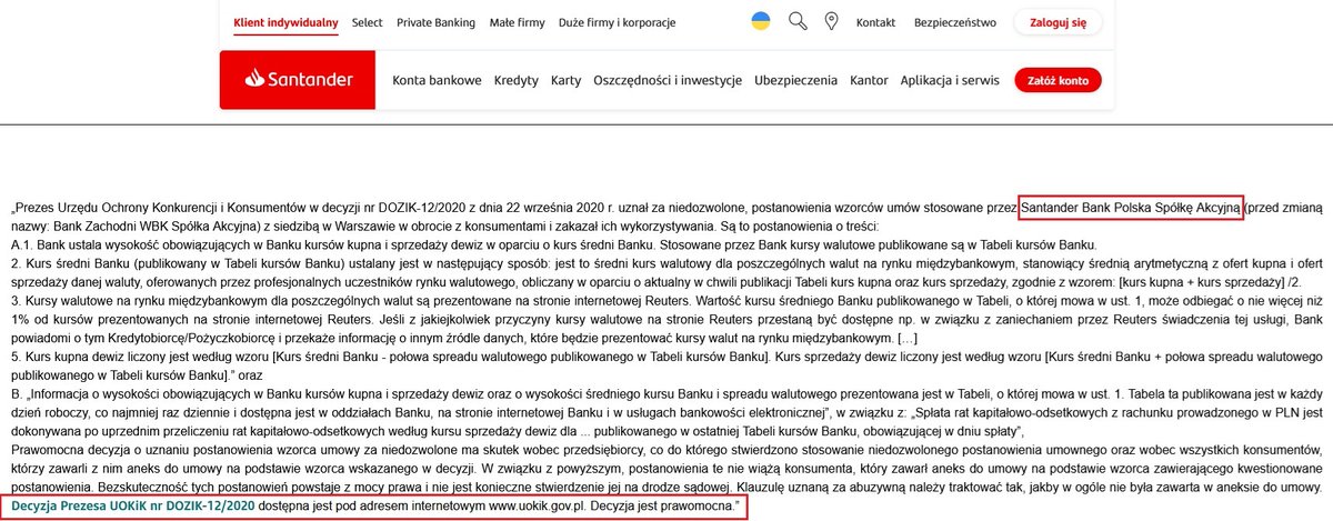 DominikPawlina's tweet photo. Bank #SANTANDER otrzymał pierwszą prawomocną decyzję wydaną przez #UOKIK w zakresie abuzywnego ustalania kursów walut #CHF
Niedozwolone postanowienie umowne nie wiążą konsumentów którzy zawarli aneks z bankiem❌
Decyzja nr DOZIK-12/2020
#SANPL
#SPL https://t.co/NJ5gasM0NC