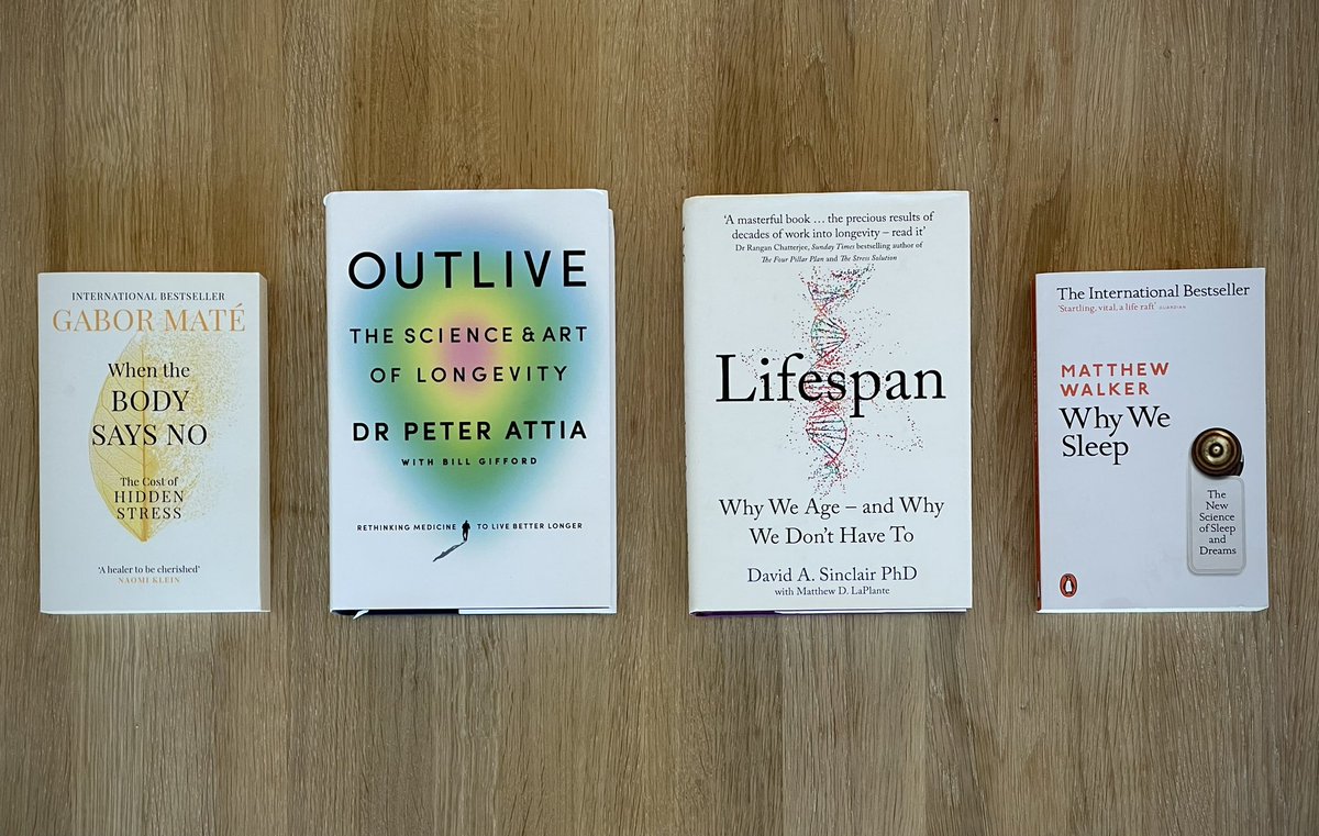 Get back to health with these books. 📚 

🔸1. When the Body Says No: The Hidden Cost of Stress
🔹2. Outlive: The Science &amp; Art of Longevity 
🔸3. Lifespan: Why We Age - and Why We Don’t Have to
🔹4. Why We Sleep
