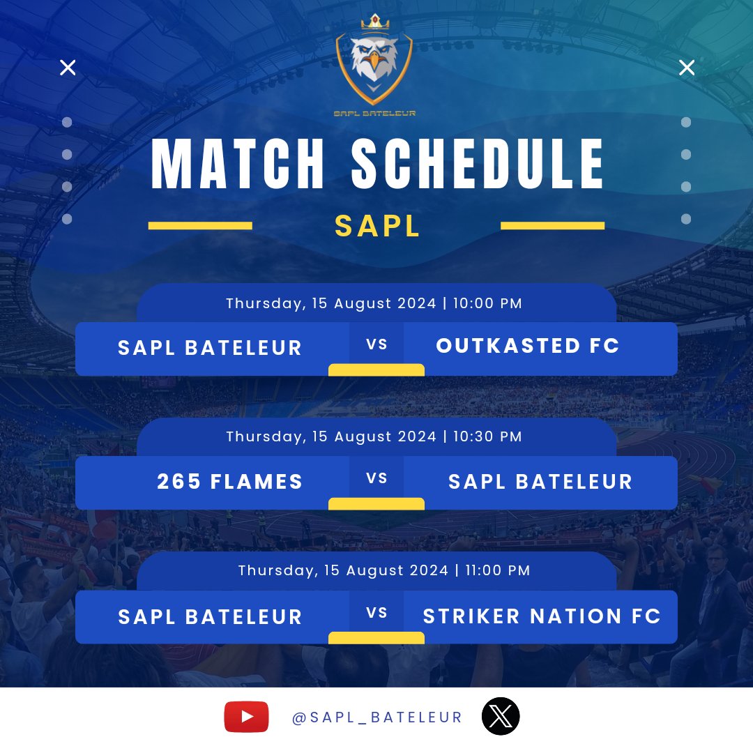 Autobotz_1's tweet photo. Thursday thunder 🤩

We're rolling into the weekend with our 3 Thursday matches, starting off with Outkasted FC, then we turn up the heat by taking on 256 Flames.

⚽️Then the strikers assemble! As we take on Striker Nation FC to end off the evening 🎮
#MatchSchedule 
#TuneIn https://t.co/4bSs58j6HJ