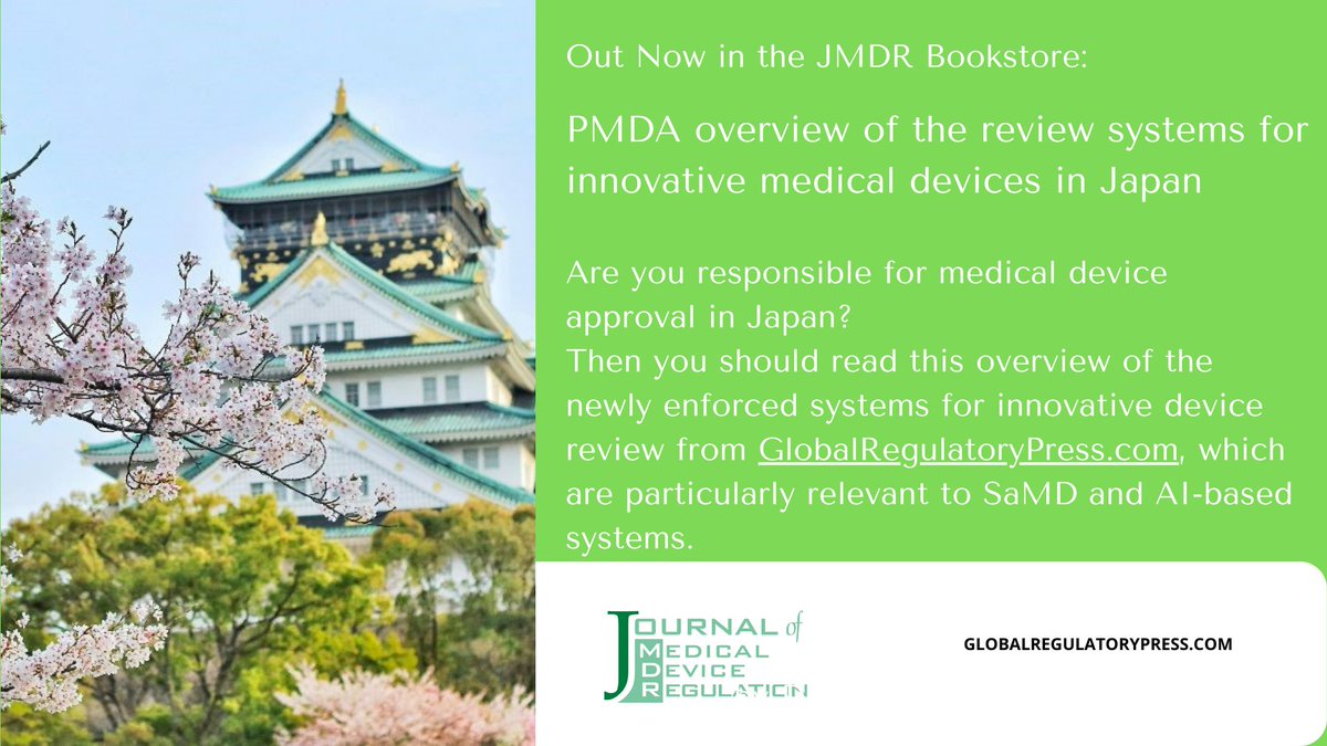 GlobalRegPress's tweet photo. 💥Out Now in the JMDR Bookstore:
💥PMDA overview of the review systems for innovative medical devices in Japan
💥Are you responsible for medical device approval in Japan?
Then you should read this overview of the  newly enforced systems for innovative device review. https://t.co/6fTJP6GV13
