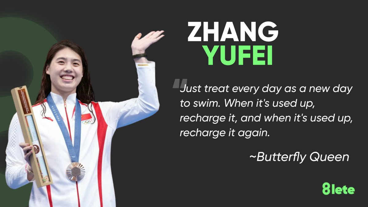 8leteLife's tweet photo. #8lete #swimming #worldAquatics #Congratulations #AthleteStory #ZhangYufei #Yufei #ButterflyQueen #TuesdayMotivation #DailySports #Olympics #paris2024
Zhang Yufei's journey is a testament to resilience and perseverance. Despite setbacks, she embraced every challenge with determination, transforming her struggles into victories. Her story reminds us that with passion and grit, we can rise above any obstacle and achieve greatness.