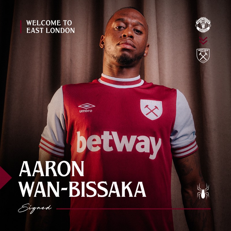 WestHam's tweet photo. West Ham United is delighted to announce the signing of Aaron Wan-Bissaka ✍️

The right-back, 26, joins the Hammers from Manchester United on a seven-year contract for an undisclosed fee.