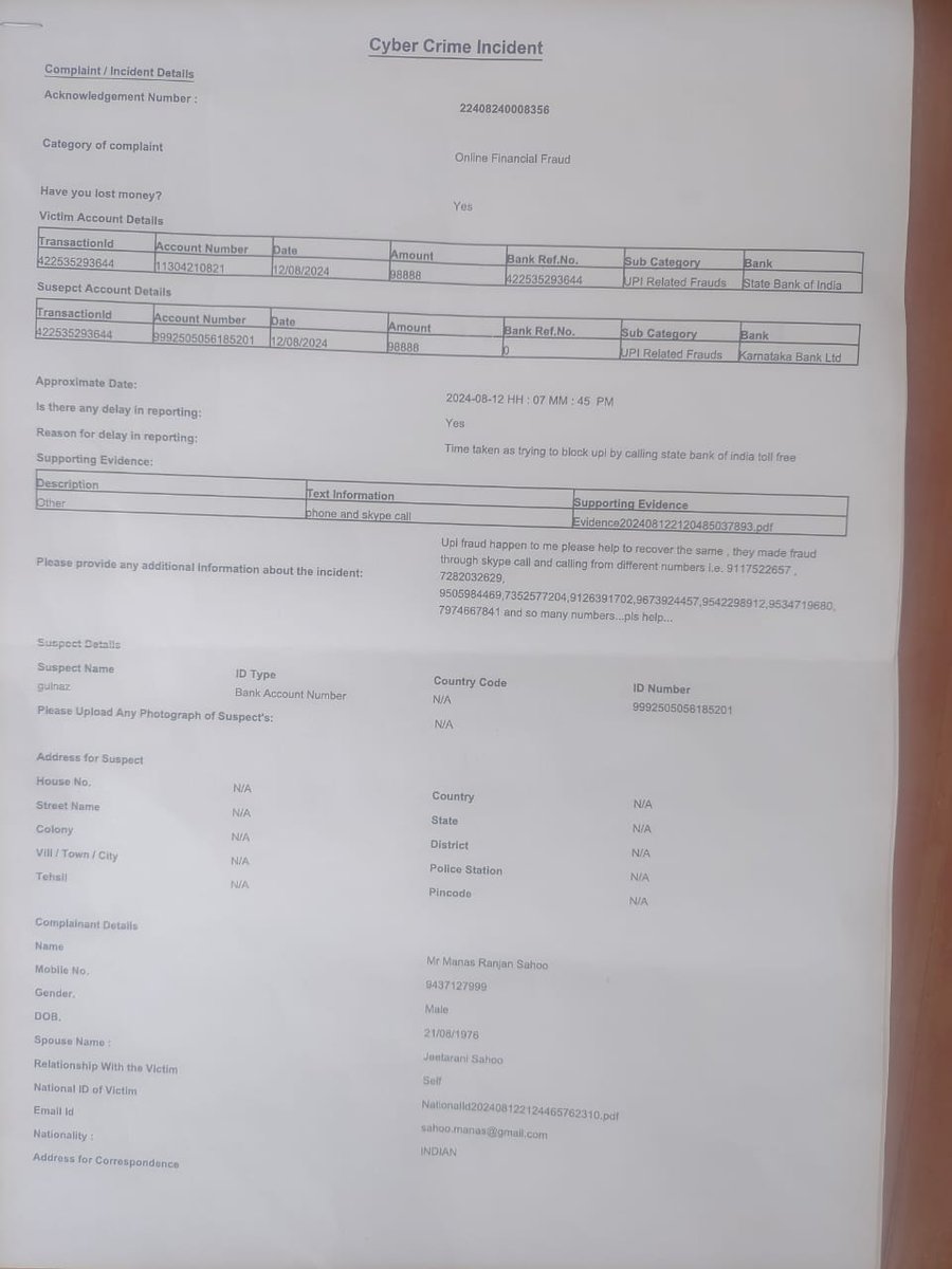 manas_espl's tweet photo. @CMO_Odisha @cpbbsrctc @otvnews @PandaJay @BJP4Odisha @BJP4India @HMOIndia @CyberHelpline @DGPOdisha @AshwiniVaishnaw   Dear Sir please help to stop this fraudant activity and help us by recovering money as I had given the account details and transaction id. #cybercrime #Fraud. https://t.co/3G00q2X9iD