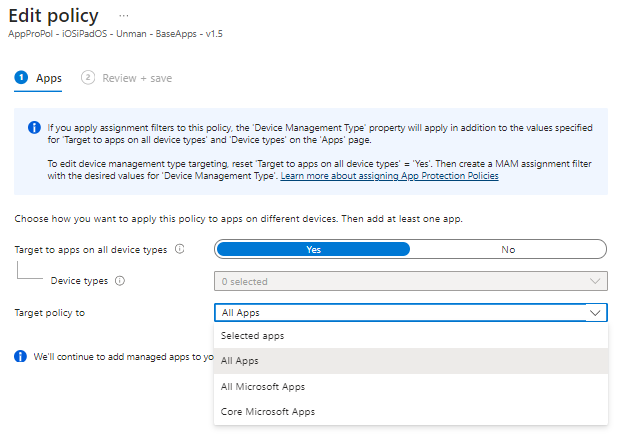 Tip if you are working with App Protection Policies within Microsoft # ...