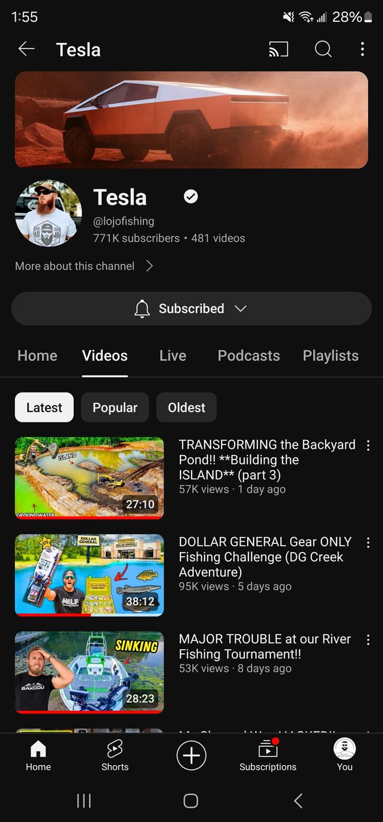 Nivekfps's tweet photo. @lojofishing your channel name changed to tesla. Getting hacked again? https://t.co/WHARawrKSu