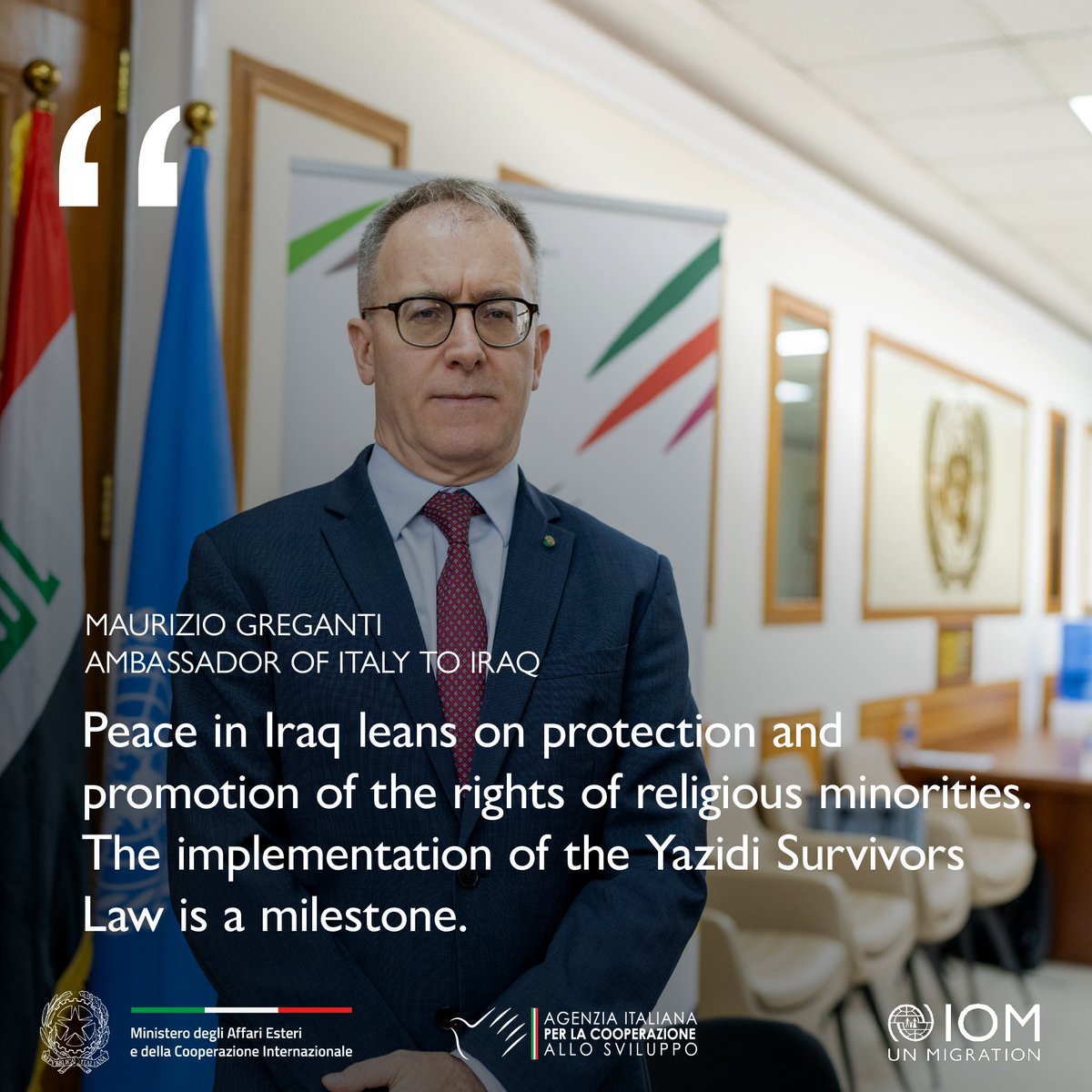 IOMIraq's tweet photo. .@ItalyinIraq + @aicsamman + IOM joined forces to support the General Directorate for Survivors Affairs and national partners, in promoting the rights of #Yazidis & other minorities through the Yazidi Survivors Law.
#MadeWithItaly #صنع_مع_ايطاليا https://t.co/8bzE8DfZZL