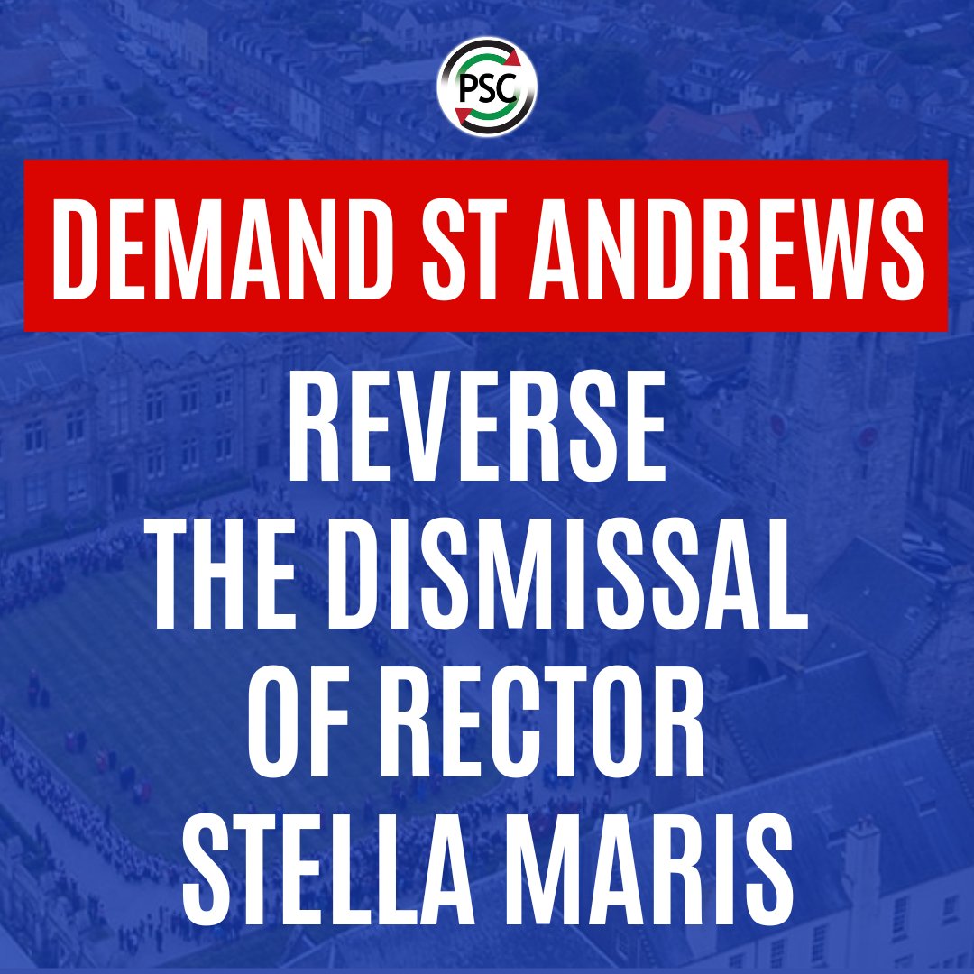 PSCupdates's tweet photo. 🚨SIGN THE PETITION - Stand with Rector Stella Maris
 
@univofstandrews dismissed elected Rector Stella Maris after she demanded Israel end its genocide and apartheid against Palestinians. 

Sign to demand St Andrews reverse this discriminatory decision: https://t.co/FetrUz3dOu https://t.co/bXeZUsYkpt