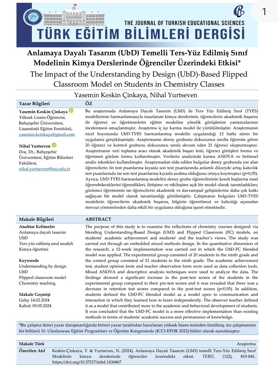 Doç. Dr. Nihal YURTSEVEN hocamın ışığında "Türk Eğitim Bilimleri Dergisi’nde yayınlandığı haberini paylaşmaktan büyük heyecan ve gurur duyuyorum. Derslerinde yeni nesil öğrenme ortamları oluşturan  meslektaşlarıma da farklı bir pencere açması dileğiyle. 
dergipark.org.tr/tr/pub/tebd/is…