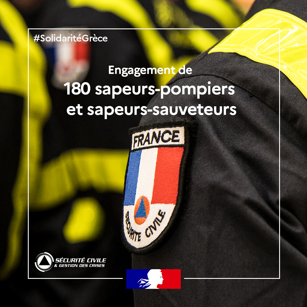 SecCivileFrance's tweet photo. #Solidarité européenne 🇫🇷🇬🇷 Face aux #FeuxDeForêt qui touchent la #Grèce, la Sécurité civile se mobilise et engage, via le Mécanisme de Protection Civile de l'Union (#MPCU) :
🧑🚒180 sapeurs-pompiers & sapeurs-sauveteurs
🚒55 véhicules
🚁1 hélicoptère bombardier d’eau
#EuCivPro🇪🇺 https://t.co/LeyVktoyEx