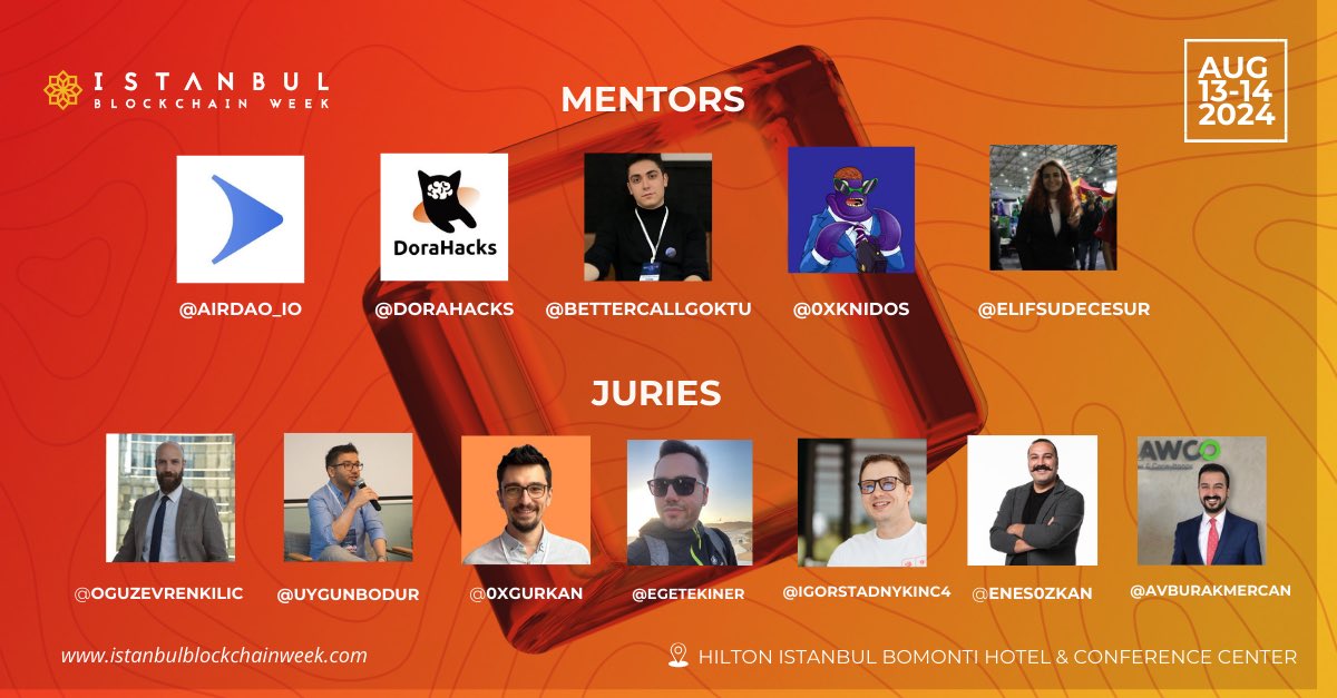 🚀 İstanbul Blockchain Haftası’nda heyecan verici bir kadro sizleri bekliyor! Yaklaşan hackathon için harika mentörlerimizi ve jürilerimizi tanıtmaktan büyük heyecan duyuyoruz. Bu uzmanlar, blockchain’in geleceğini şekillendirecek yenilikçi fikirleri yönlendirecek ve