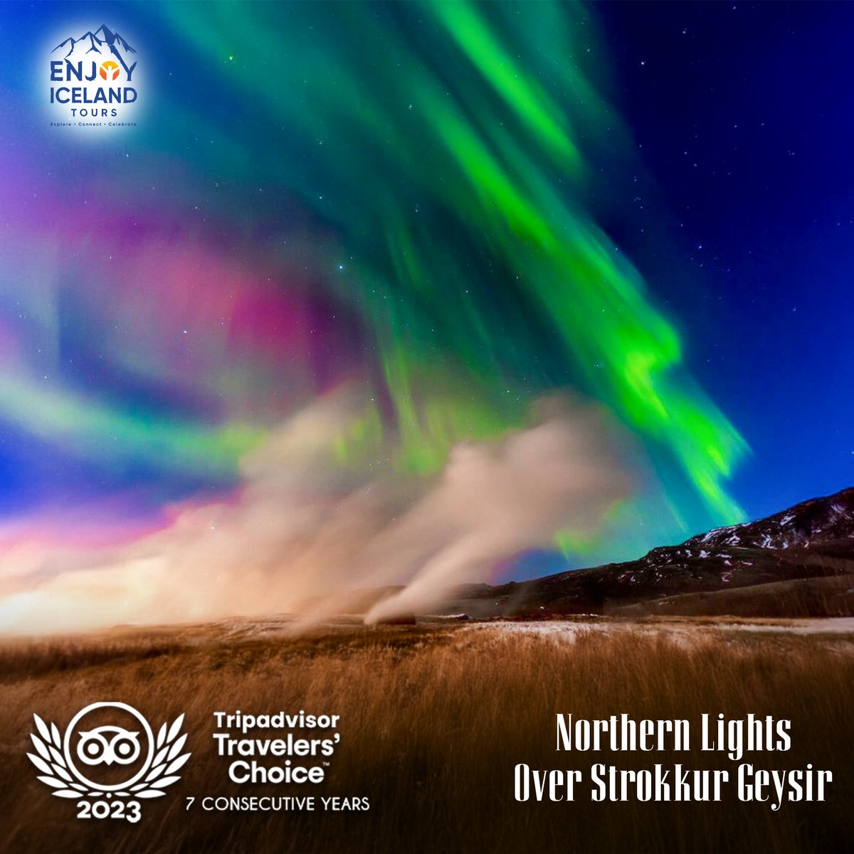 njoyicelandtour's tweet photo. ✨ Witness the Magic: Northern Lights Over Strokkur Geysir! ✨
Imagine standing in the heart of Iceland's Golden Circle, surrounded by the raw beauty of nature. 

#StrokkurGeyser #Iceland #GoldenCircle #NatureLovers #GeyserEruption #EnjoyIcelandtours #NorthernLights #TravelGoals https://t.co/KWW83h4D0Q