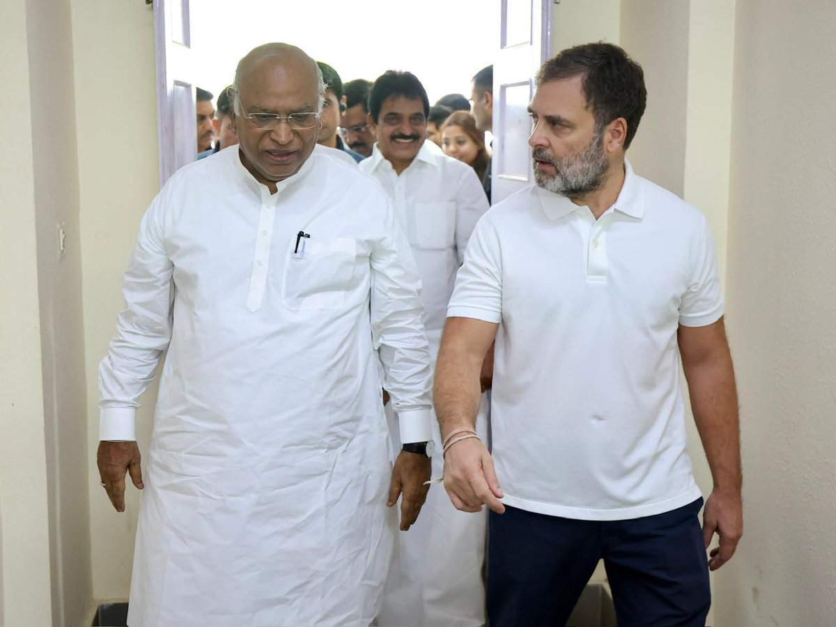 kharge's tweet photo. We convened a meeting of AICC General Secretaries, In-charges and Pradesh Congress Committee Presidents to discuss Organisational matters and various issues of national importance for election preparedness. 

1⃣The shocking revelations of nexus between SEBI and Adani needs to a thorough investigation. The money of small investors in the stock market can’t be jeopardised. Modi Govt must immediately seek the resignation of SEBI chairperson and constitute a JPC in this regard. 

2⃣The pressing issues of unbridled unemployment and uncontrolled inflation and depletion of household savings are our focus. The poor and middle class have been betrayed.

3⃣The attack on the Constitution continues unabated. Caste census is the demand of the people. 

4⃣The Congress party would continue its fight in demanding legal guarantee of MSP for our farmers. 
The Agnipath Scheme imposed on our patriotic youth must be scrapped. 

5⃣Train derailments have become a norm, as crores of passengers suffer. Climate related disasters and collapsing infrastructure is also a cause of concern.

We would design a national campaign around these issues and go to the people.