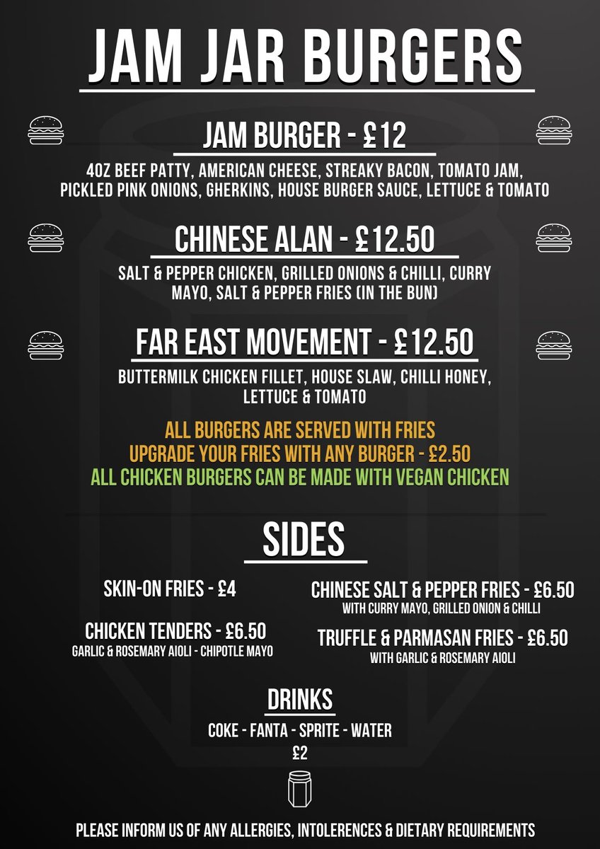 TheCoreUK's tweet photo. #BytetoEat @TheCoreUK we got #jamjar from 12pm to 2pm this Thursday! Yes you read right, special for the day: burger, fries and a drink for a tenner! ๐๐๐ https://t.co/nnz6Ixwvyh