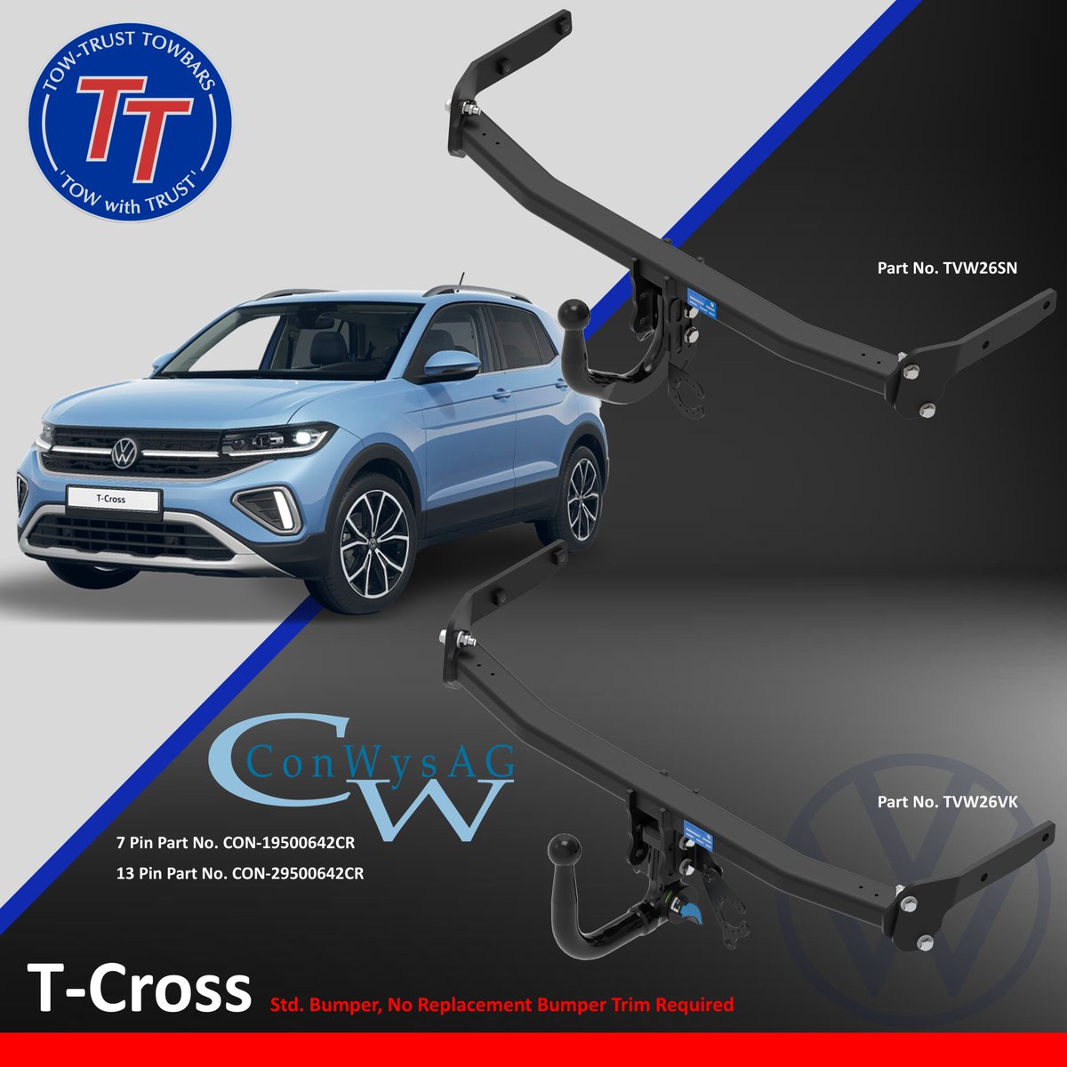🚨 New Product Launch 🚨

We Are Excited To Announce The Launch Of Our Towbar &amp; VSK Range For The VW T-Cross,
This range does NOT require any replacement bumper trim.#TTT #TowTrust #TowingTheNation #TowWithTrust #Camping #Touring #Holiday2024 #Vanlife #Holiday #Towbar #NewRelease