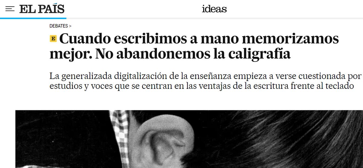 sanz_ismael's tweet photo. Dejar de escribir a mano afecta a la capacidad de memorizar.  Sin embargo, en las últimas décadas la digitalización de los sistemas educativos ha llevado a abandonar progresivamente la caligrafía tradicional. EL PAÍS https://t.co/Nxi1uM4R7w https://t.co/VFXPqYdHOu