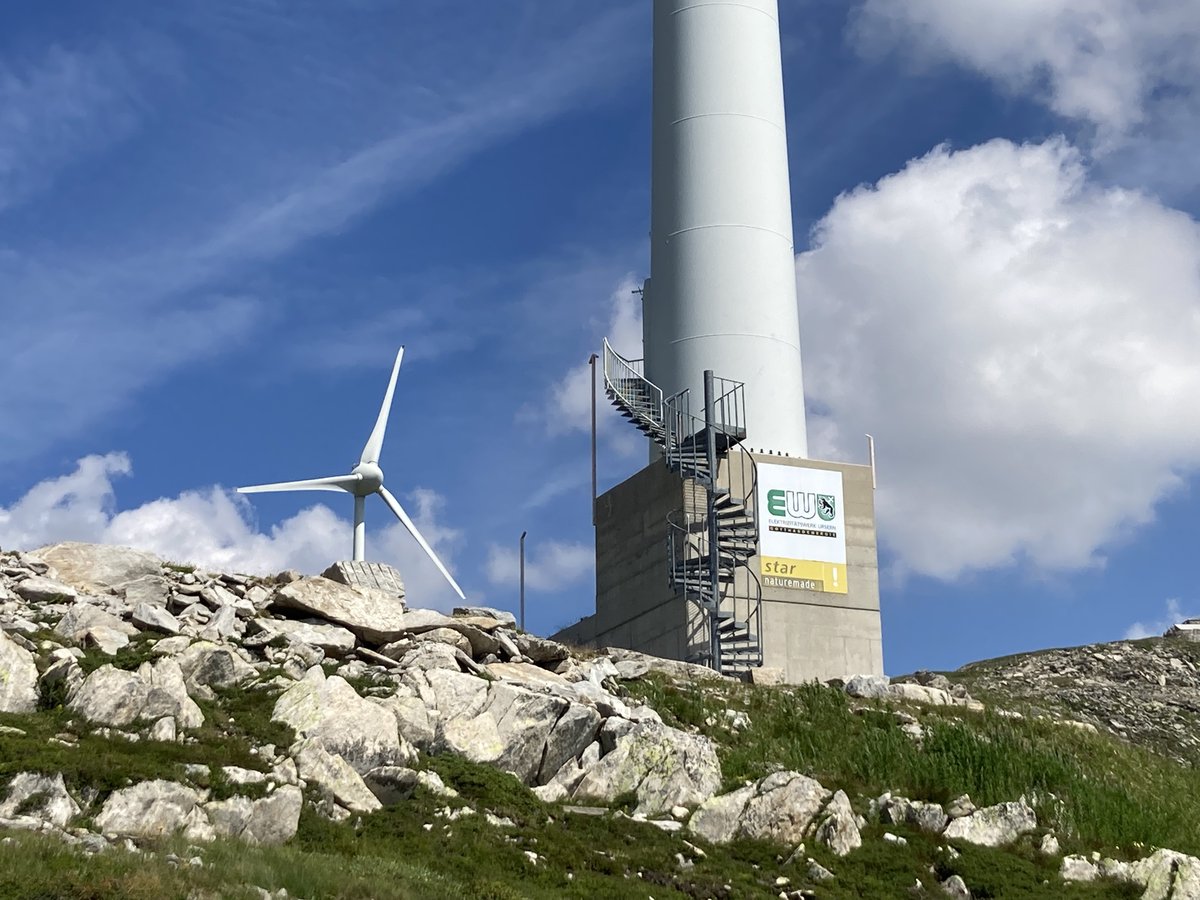 IrishEnergyBot's tweet photo. Our #GetOutintheWind effort at Gütsch Windpark, one of the highest in Europe at ~2300m: a short hiking loop (public transit accessible) along 4 turbines (3.3MW since 2012; to repower/expand to 14.7MW). Can confirm these are QUIET: crickets and cowbells much louder!
📍Andermatt🇨🇭 https://t.co/trI6PCcvhY