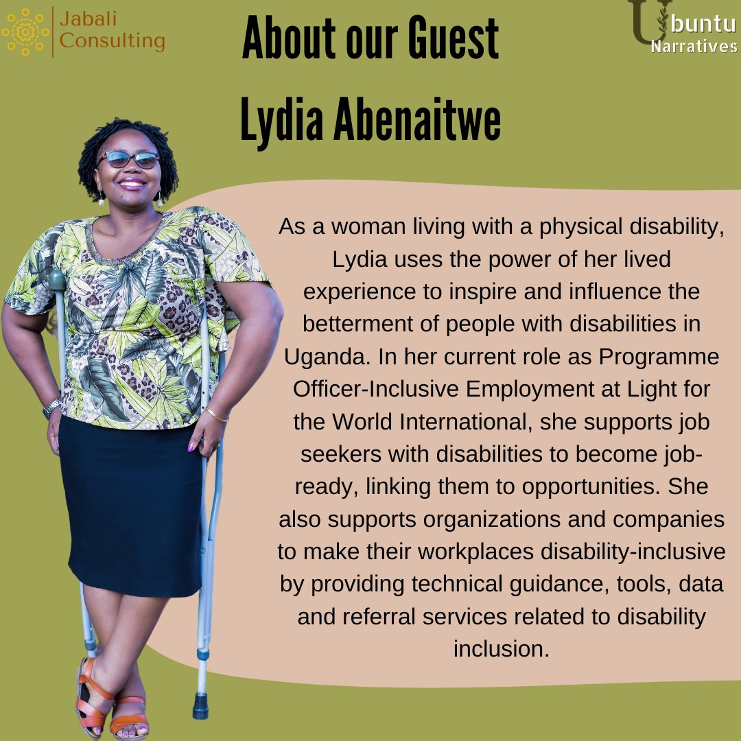 This week, our guest on the Ubuntu Narratives Podcast is Lydia Abenaitwe who works with Light for the World International.

Episode 2 of our podcast will be available tomorrow wherever you get your podcasts. Don’t forget to leave a like, comment and share the podcast.