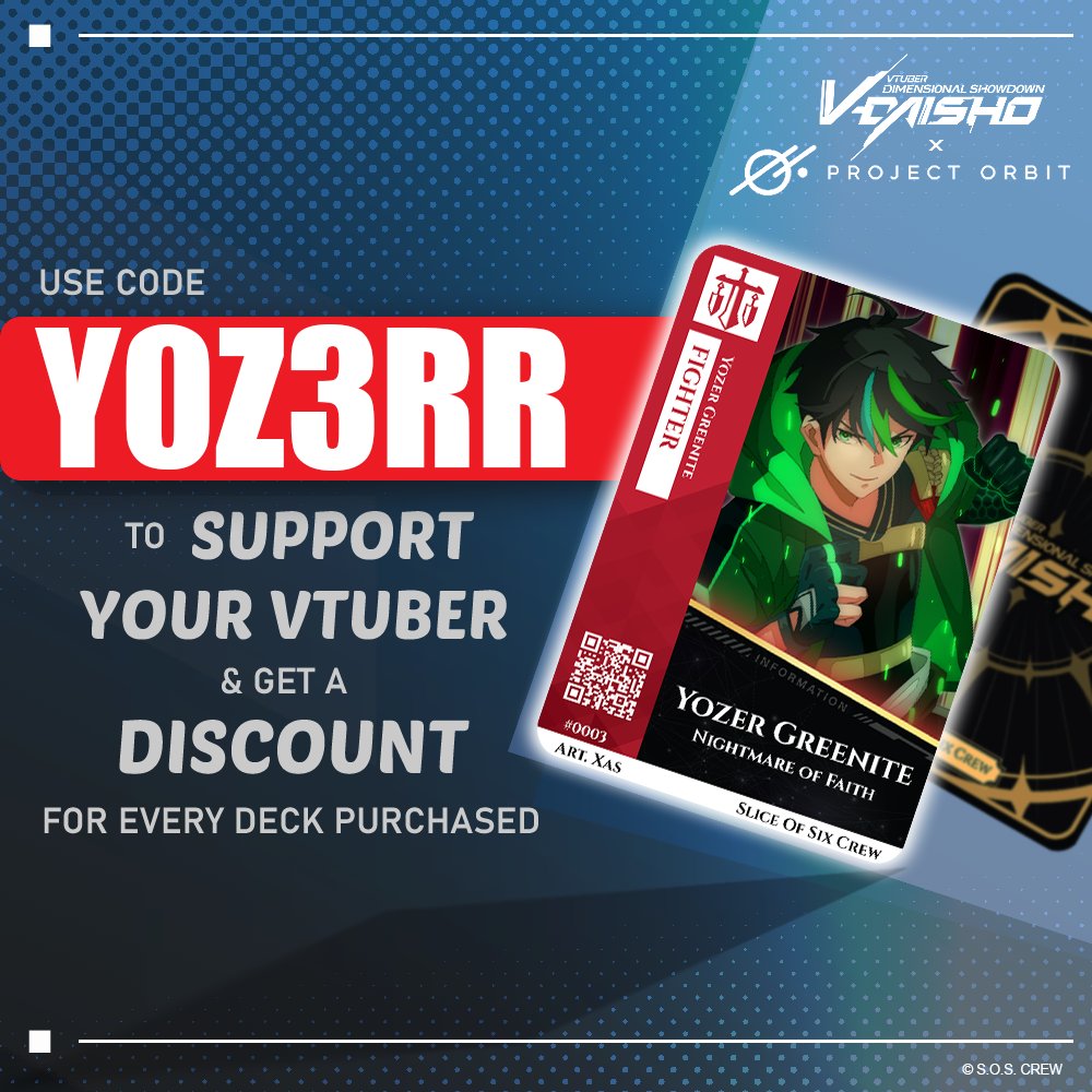 vdaisho's tweet photo. SUPPORT VTUBERS and get DISCOUNT!  

Use Yozer's @yozer_and_xas code,  
Y0Z3RR
at #Animangaki2024 , this 23rd to 25th August. 

#VTuber #VDaishoTCG https://t.co/Lju33vZ5GF