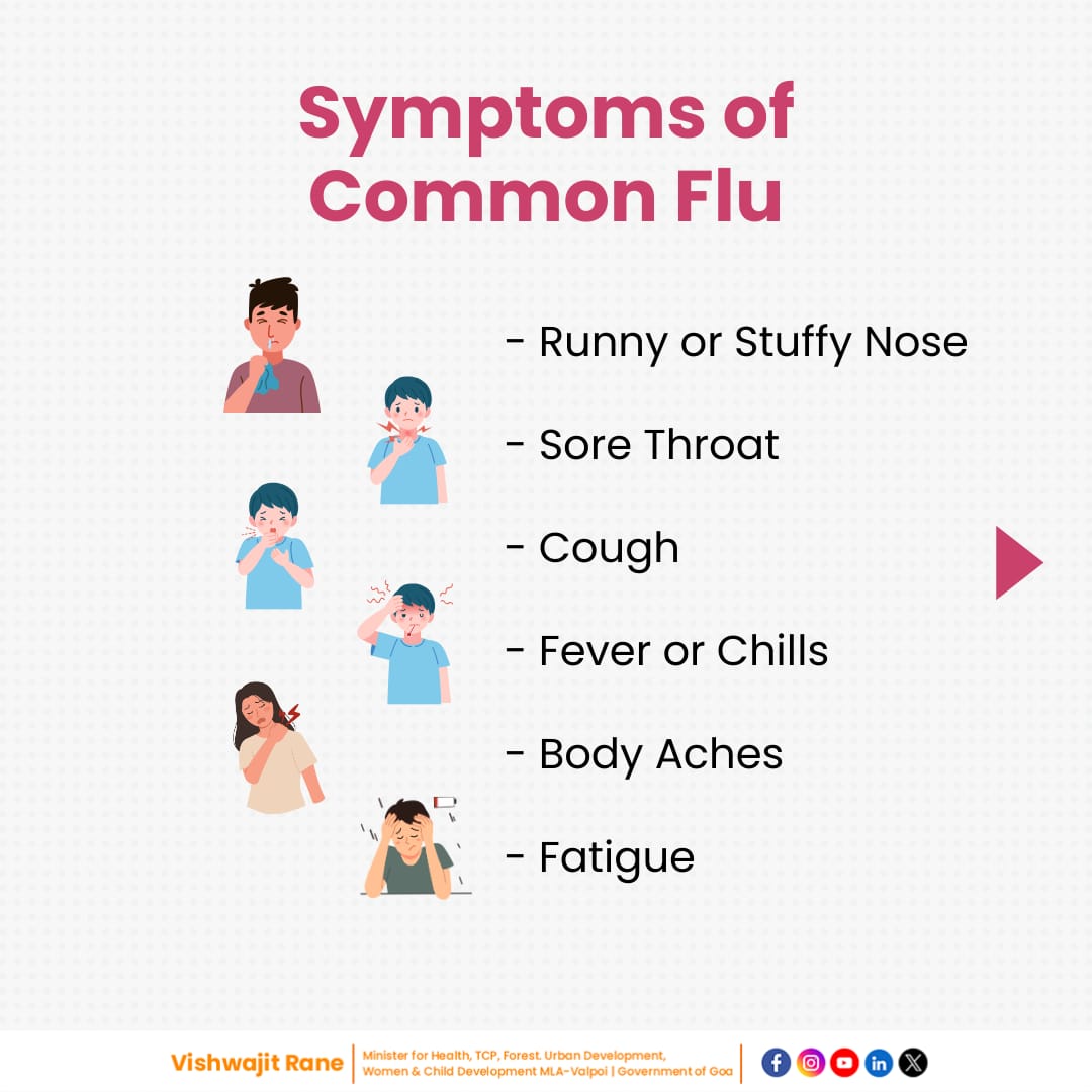 visrane's tweet photo. As we enter the flu season, it’s crucial to take the necessary precautions to protect yourself and your loved ones. Seasonal flu can spread rapidly, but with the right measures, we can minimize its impact. Practicing good hygiene, such as washing your hands regularly, covering your mouth and nose when coughing or sneezing, and avoiding touching your face, is essential. If you experience flu-like symptoms—such as fever, cough, or body aches—stay home to recover and prevent the virus from spreading to others. Additionally, maintaining a balanced diet, staying hydrated, and getting enough rest will help keep your immune system strong. By following these guidelines, we can reduce the spread of the flu and protect our communities. Let’s work together to ensure a healthy and safe flu season for all.  #FluPrevention #TheGoaModel