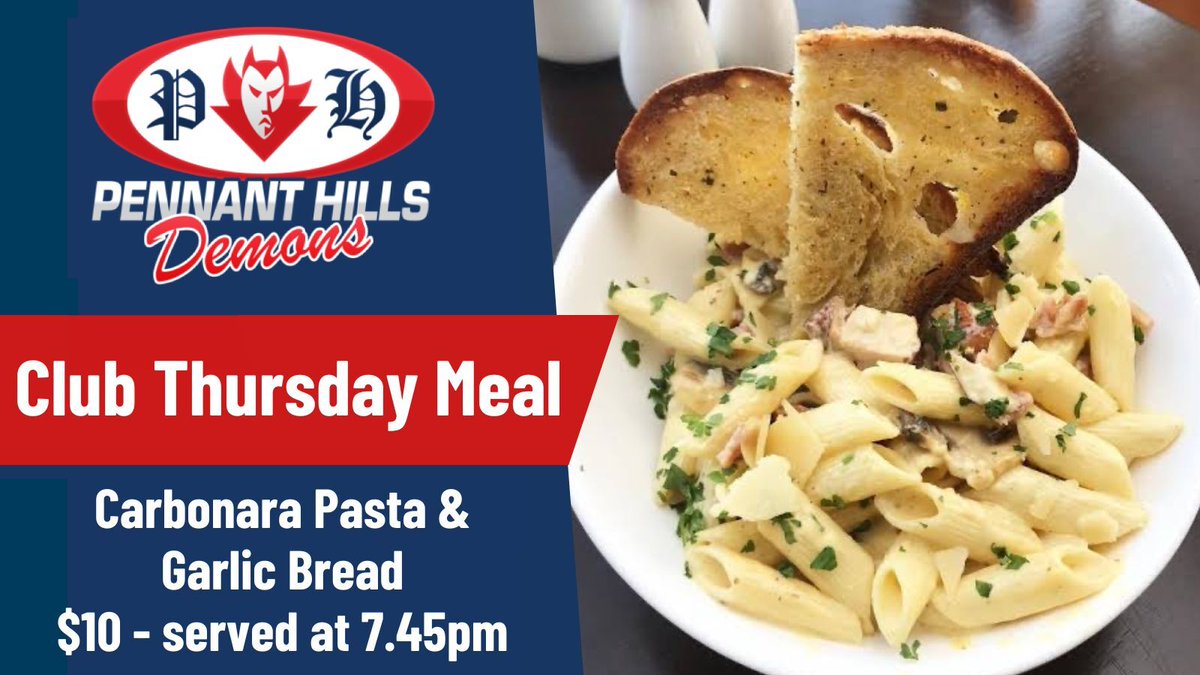 PennoAFL's tweet photo. Please take this opportunity to come in for dinner - there are only two weeks of club Thursday left.

Come and enjoy a delicious meal of Carbonara Pasta with Garlic Bread this week, served by the lovely Sue, Carol and Jo.

https://t.co/lV7Ifbp5pd

#PHAFL #SydneyAFL #ClubThursday https://t.co/Sojf0ofdSx