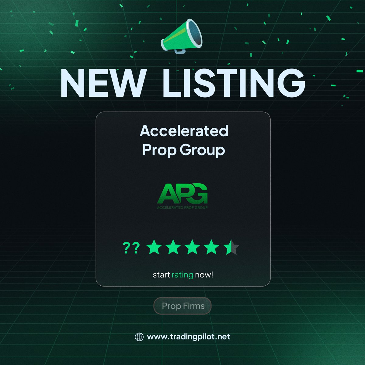 📢 New company listed on TradingPilot 

You can now review Accelerated Prop Group on our website ⭐️