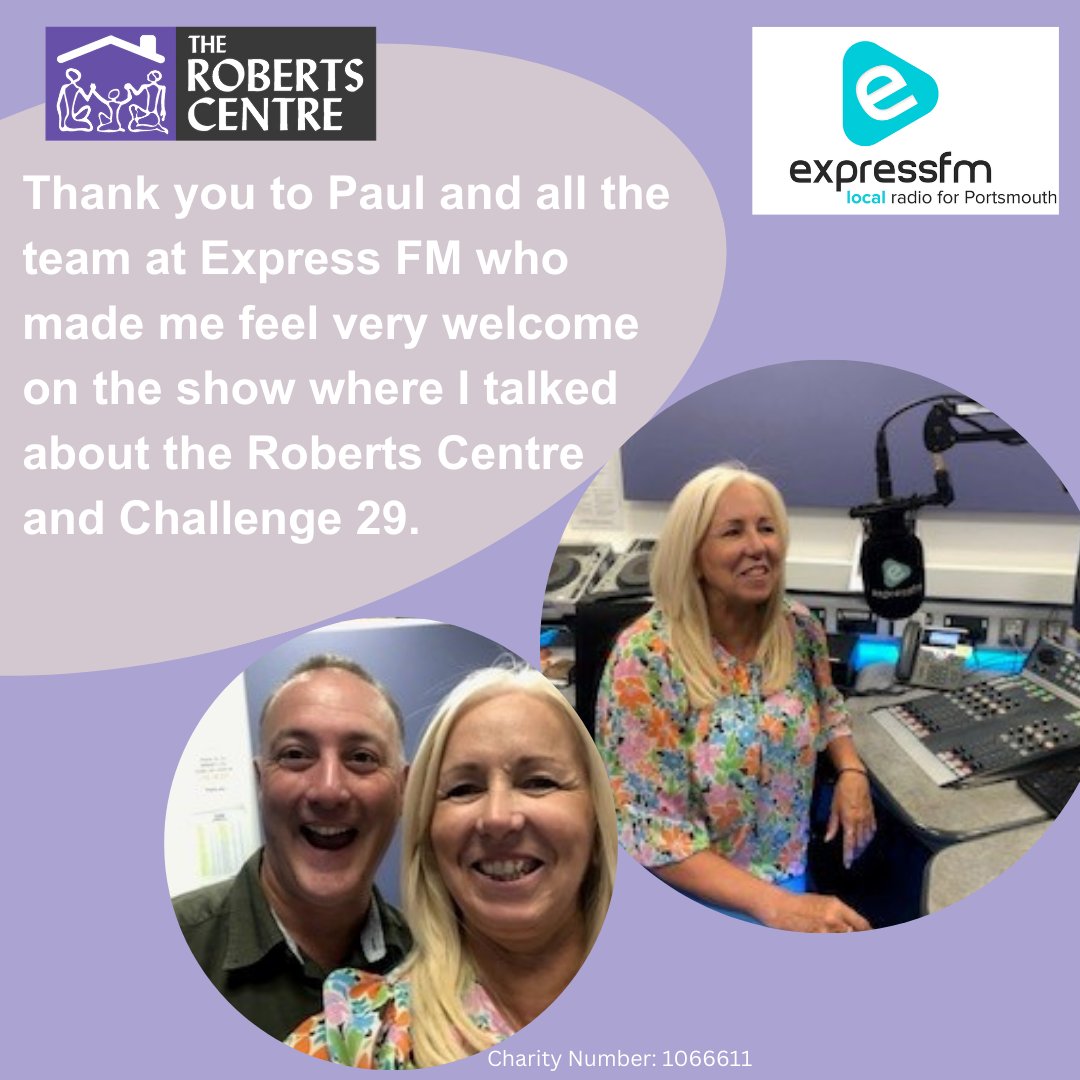 ECRobertsCentre's tweet image. Thank you to Paul and the team at @ExpressFM who made Mel Goddard, The Roberts Centre's CEO feel so welcome. 

To find out more about Challange 29 visit. givestar.io/gs/challenge-29 
#radio #expressFM #Challange29 #TheRobertsCentre @GeorgePointon_